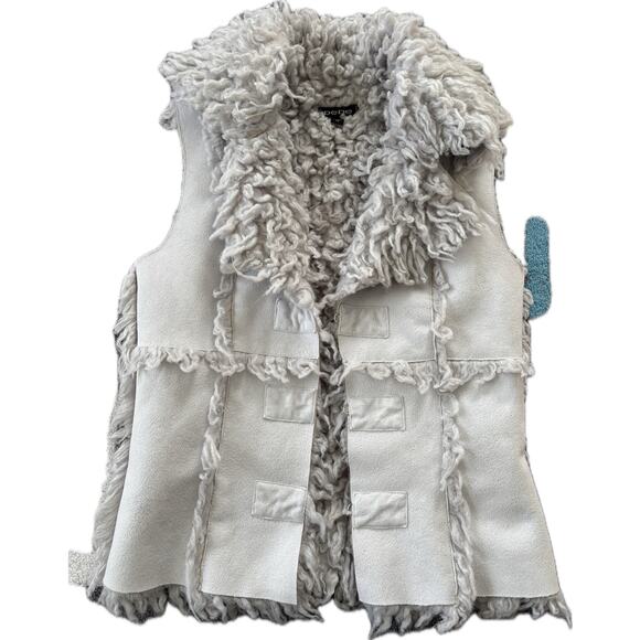 Bebe Y2K Faux Shearling Vest XS Gray Shaggy Fur Trim Penny Lane Winter Coquette - Picture 4 of 10